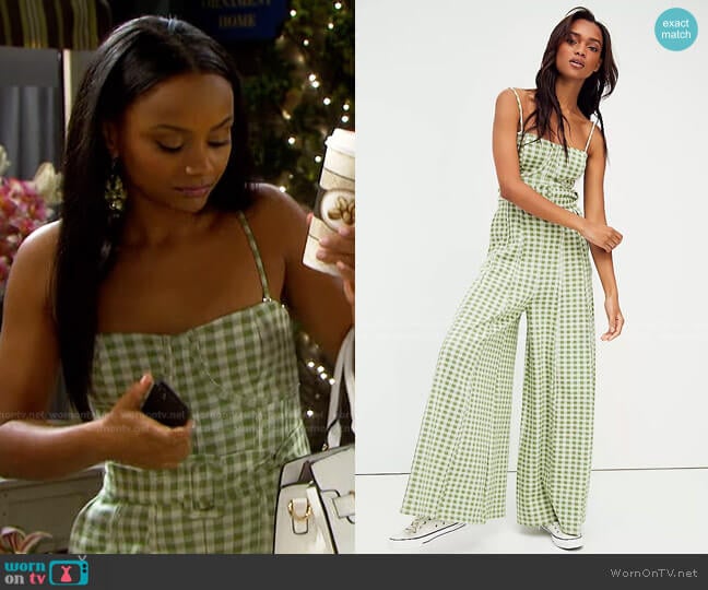 Hold Me Tight Jumpsuit by Free People worn by Chanel Dupree (Raven Bowens) on Days of our Lives