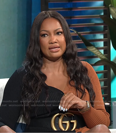 Garcelle’s black and brown ribbed dress on E! News Daily Pop