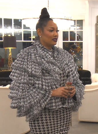 Garcelle's houndstooth ruffle jacket on The Real Housewives of Beverly Hills