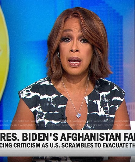 Gayle King’s black and white abstract print dress on CBS This Morning