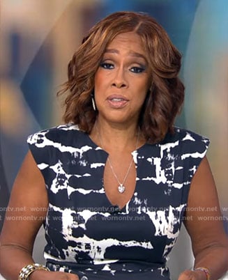 Gayle King’s black and white abstract print dress on CBS This Morning