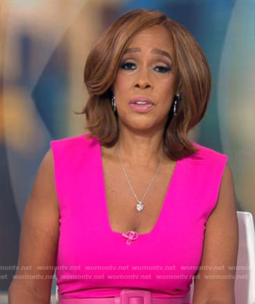 Gayle King's pink square neck dress on CBS This Morning