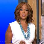 Gayle King’s white plaid v-neck dress on CBS This Morning