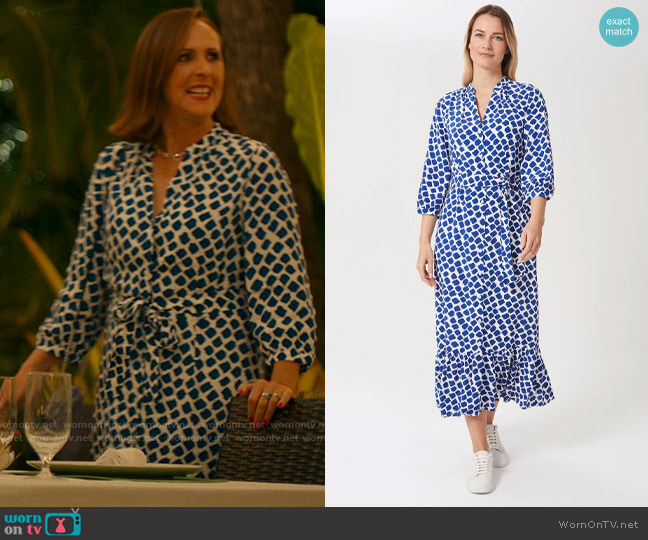 Hobbs Magda Dress in Cobalt White worn by Kitty Patton (Molly Shannon) on The White Lotus