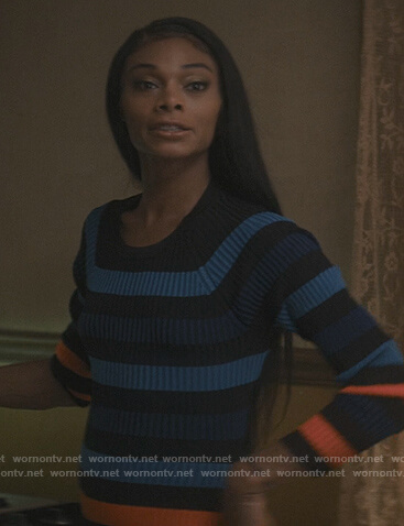 Imani’s blue stripe ribbed dress on The Chi