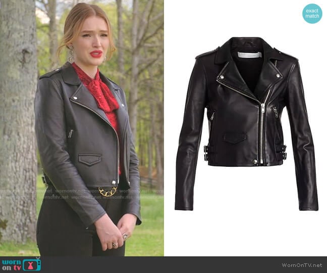 Ashville Leather Moto Jacket by Iro worn by Kirby Anders (Maddison Brown) on Dynasty