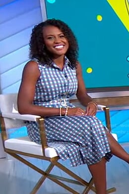 Janai’s blue check belted dress on Good Morning America