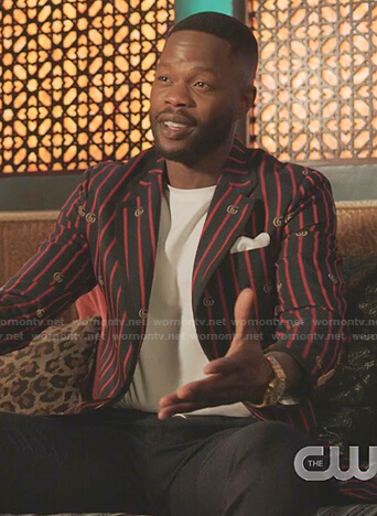 Jeff's red striped blazer on Dynasty