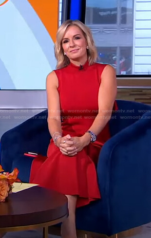 Jennifer’s red mock neck sleeveless dress on Good Morning America