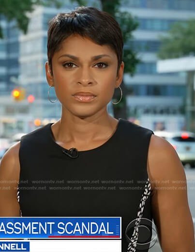 WornOnTV: Jericka’s black spotted stripe sleeveless dress on CBS ...