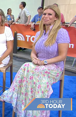Jill’s lilac cable knit polo top and floral skirt on Today
