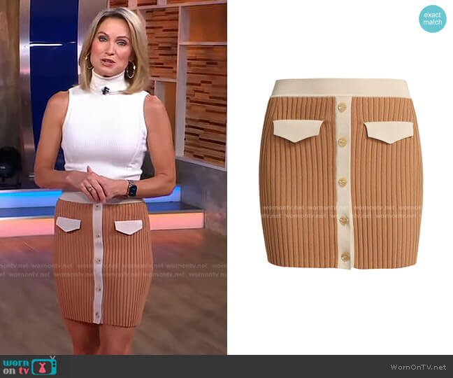 Heather Rib-Knit Miniskirt by Jonathan Simkhai worn by Amy Robach on Good Morning America