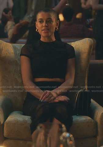 Julien's black ruched mesh top and skirt on Gossip Girl