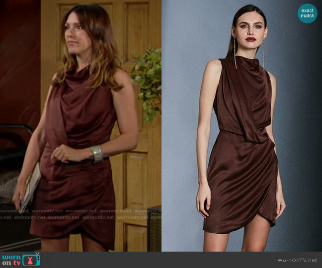 Karen Millen Cowl Neck Drape Pencil Dress worn by Chloe Mitchell (Elizabeth Hendrickson) on The Young and the Restless