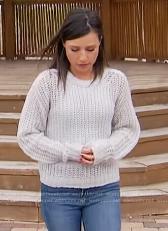 Katie's ivory open knit sweater on The Bachelorette