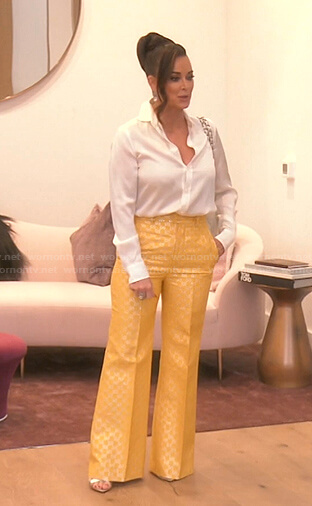 Kyle’s yellow metallic flare pants on The Real Housewives of Beverly Hills