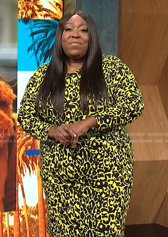 Loni’s yellow leopard print dress on E! News Daily Pop