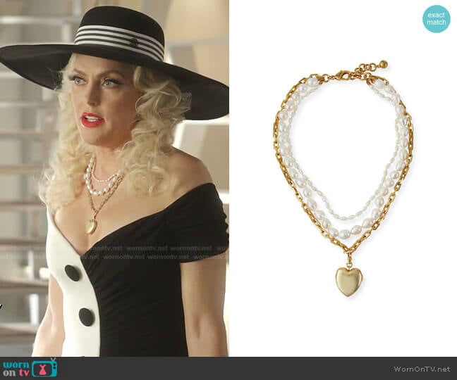 Love of Pearl Heart Locket Necklace by Lulu Frost worn by Alexis Carrington (Elaine Hendrix) on Dynasty