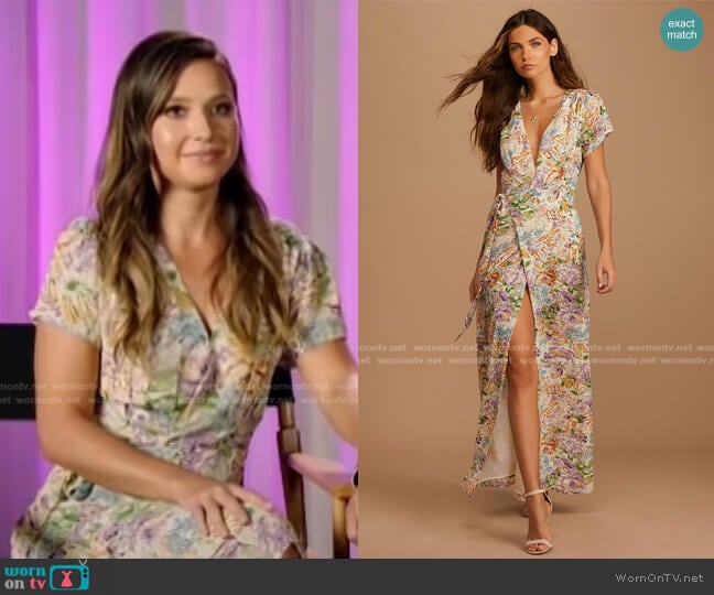 Feels Magical Floral Print Short Sleeve Wrap Dress by Lulus worn by Katie Thurston on E! News Daily Pop