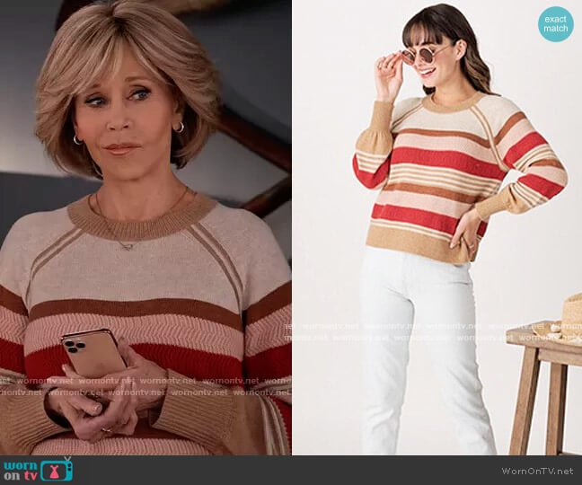 Striped Sweater by Margaret O'Leary worn by Grace (Jane Fonda) on Grace and Frankie