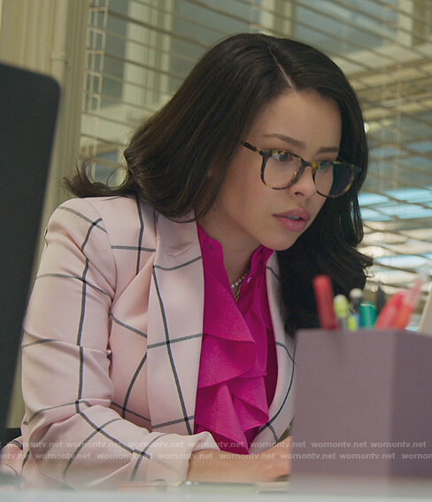 Mariana’s pink windowpane blazer on Good Trouble