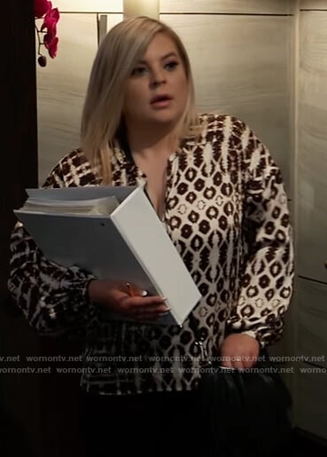 Maxie's printed tie neck blouse on General Hospital