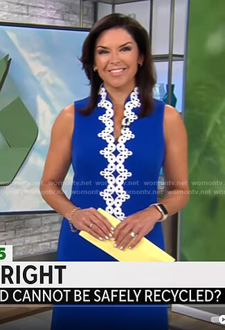 Meg Oliver's blue dress with white embroidery on CBS Mornings