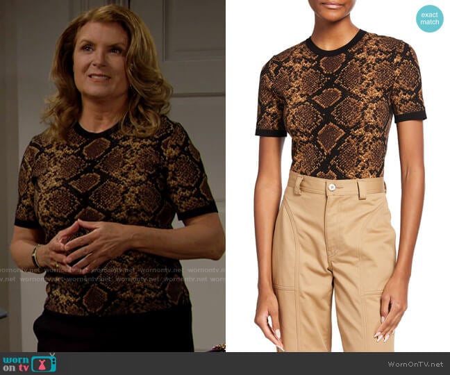 Michael Kors Collection Tipped Python Jacquard Tee worn by Sheila Carter (Kimberlin Brown) on The Bold and the Beautiful