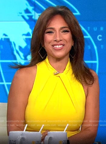 Michelle Miller’s yellow twist neck dress on CBS This Morning