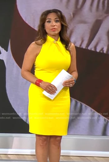 Michelle Miller’s yellow twist neck dress on CBS This Morning