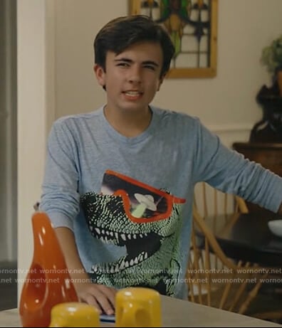 Mike’s blue T-Rex graphic tee on Stargirl