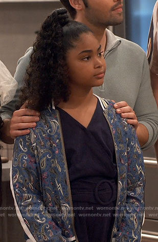 Millicent's blue paisley bomber jacket on iCarly