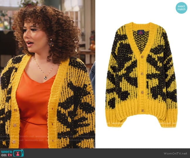 Yellow Arty Racoon Cardigan by The Animals Observatory worn by Jade (Talia Jackson) on Family Reunion