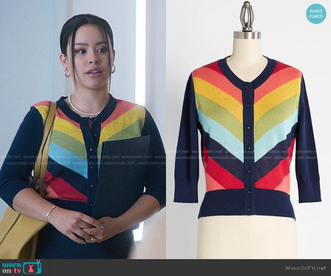 Serenity in Rainbow Cardigan by Collectif at Modcloth worn by Mariana Foster (Cierra Ramirez) on Good Trouble