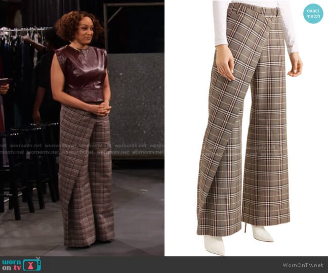 Wrap-Effect Checked Wool-Blend Canvas wide-Leg Pants by Monse worn by Cocoa McKellan (Tia Mowry-Hardrict) on Family Reunion