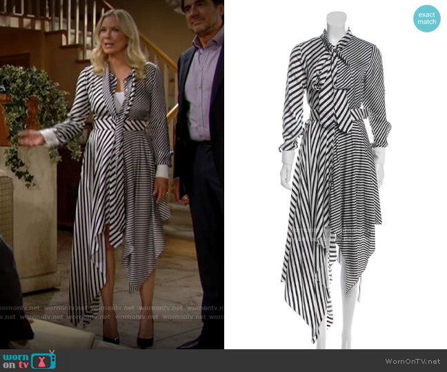 Monse Striped Silk Dress worn by Brooke Logan (Katherine Kelly Lang) on The Bold and the Beautiful