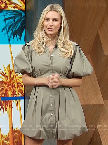 Morgan’s gray puff sleeve dress on E! News Daily Pop