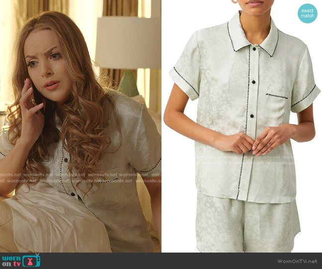 Tami Floral Jacquard Pajama Top by Morgan Lane worn by Fallon Carrington (Elizabeth Gillies) on Dynasty