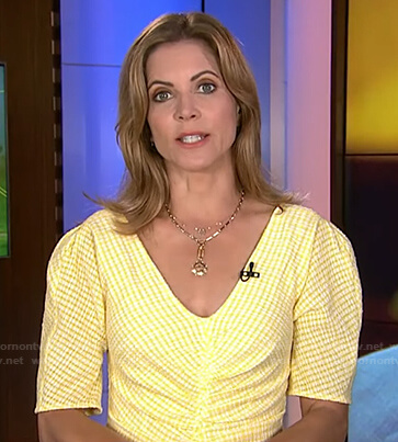 Natalie's yellow check ruched dress on Today