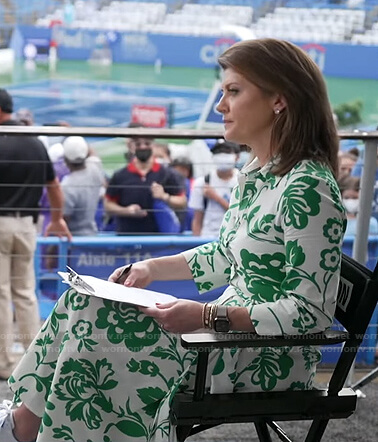 Norah’s white and green floral dress on CBS Evening News