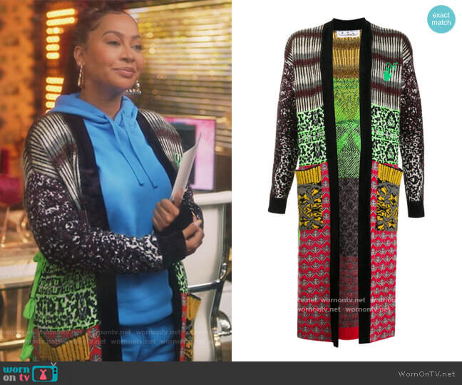 Calf-length intarsia-knit Cardigan by Off-White worn by La La Anthony on Grown-ish