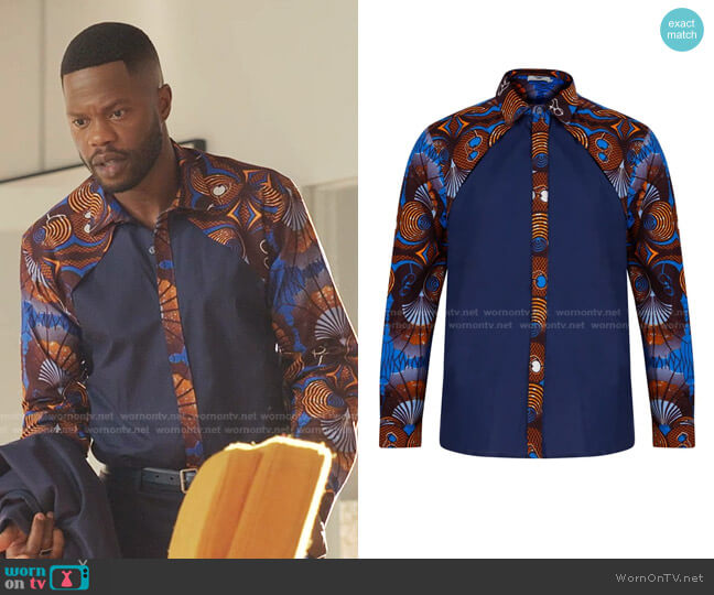 Luca Long sleeve African print shirt by Ohema Ohene worn by Jeff Colby (Sam Adegoke) on Dynasty