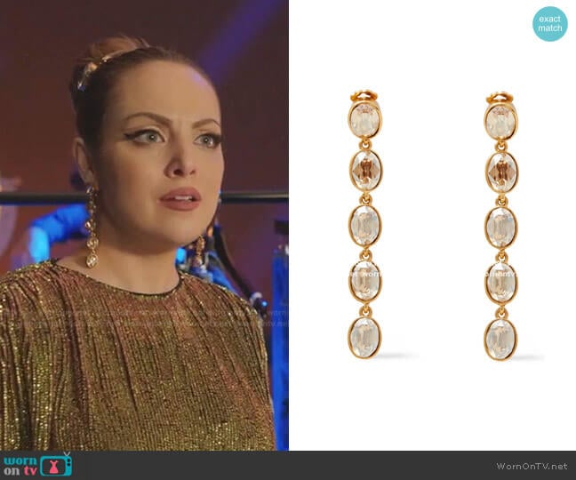 Gold Tone Crystal Clip Earrings by Oscar de la Renta worn by Fallon Carrington (Elizabeth Gillies) on Dynasty