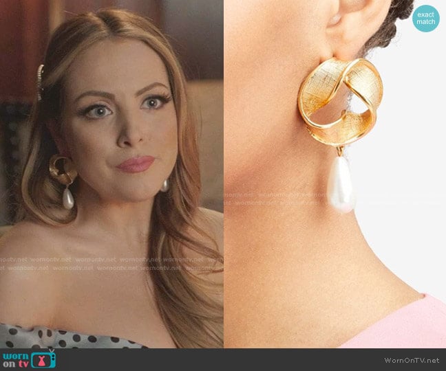 Twisted Drop Pearl Earrings by Oscar de la Renta worn by Fallon Carrington (Elizabeth Gillies) on Dynasty