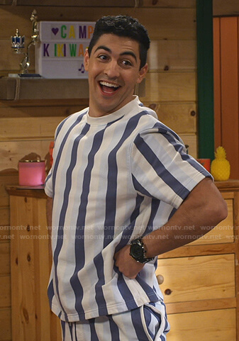 Parker's striped sweatshirt and shorts on Bunkd