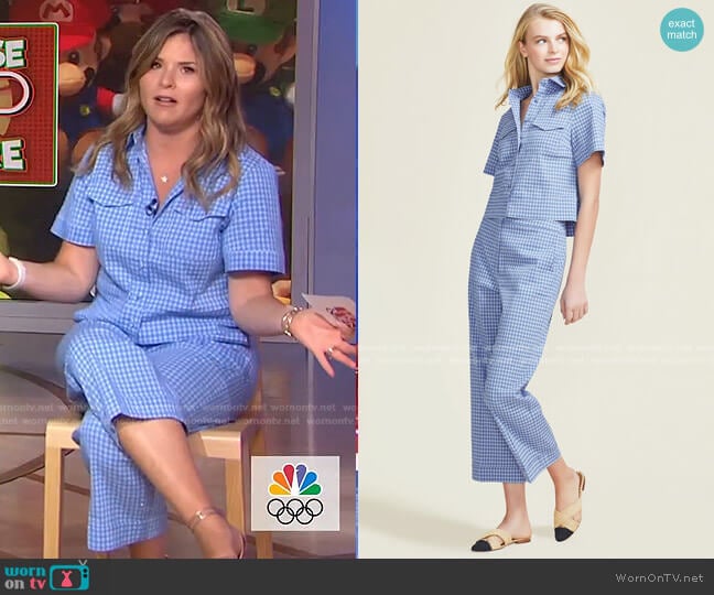 Stretch Seersucker Button Front Top and Casey Pant by Peal by Lela Rose worn by Jenna Bush Hager on Today