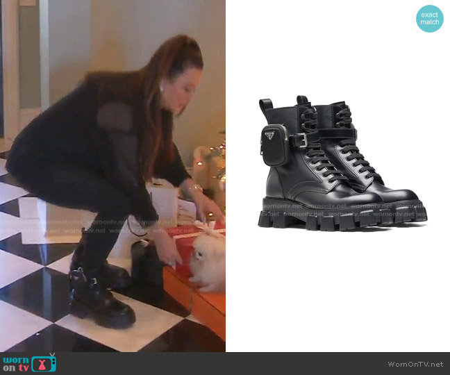 Ankle Pouch Combat Boots by Prada worn by Kyle Richards on The Real Housewives of Beverly Hills