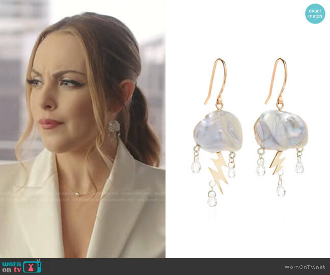 Small Storm Pearl 14K Yellow Gold Earrings by Rachel Quinn worn by Fallon Carrington (Elizabeth Gillies) on Dynasty