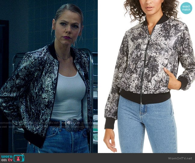 Rachel Zoe Oria Sequined Bomber Jacket worn by Isobel Evans-Bracken (Lily Cowles) on Roswell New Mexico