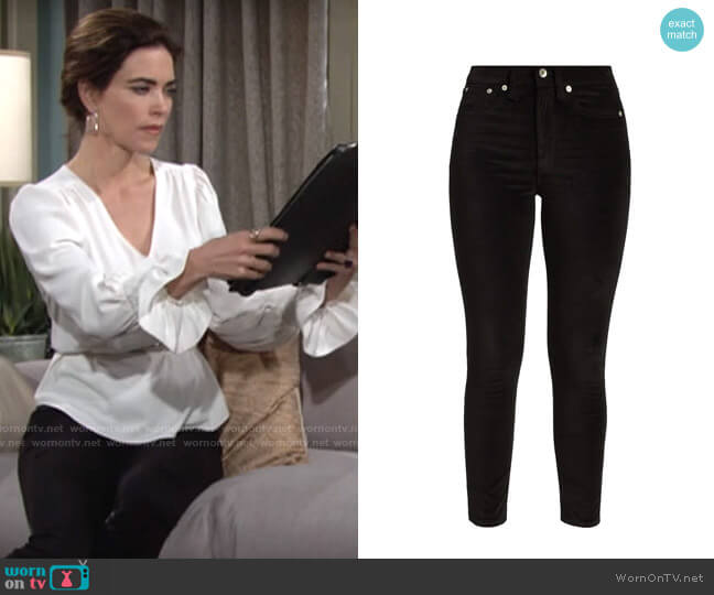 Rag & Bone Nina Velvet Pants worn by Victoria Newman (Amelia Heinle) on The Young and the Restless